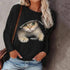 LDM Women's 3D Cat T-shirt Cat Graphic 3D Long Sleeve Print Round Neck loose printed Basic Tops