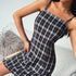 LDM 2021 Summer Casual Women Clothing Wrap Mini Black And White Sexy Slash Neck Adjustable Strap Sleeveless Plaid Bodycon Dress