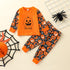 LDM Halloween Kids Unisex Hoodie & Pants 2 Pieces Long Sleeve Orange Black Cartoon Letter Print Cotton Casual